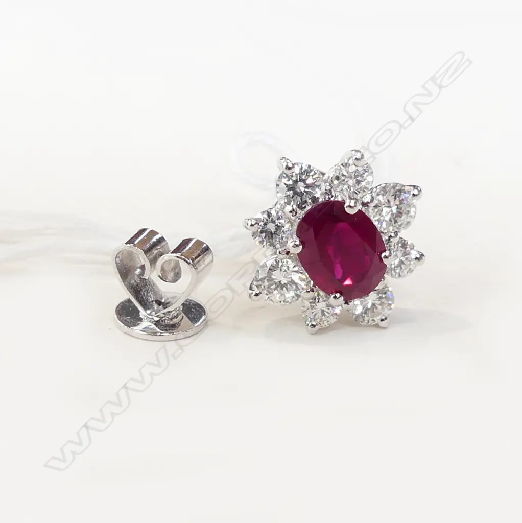 SINGLE 18CT WHITE GOLD RUBY AND DIAMOND EARRING (2 white gold butterflies) Image 1++