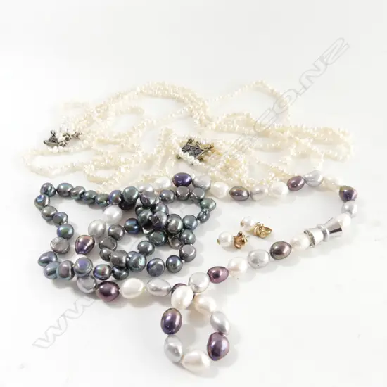 LOT PEARL NECKLACES EARRINGS ETC