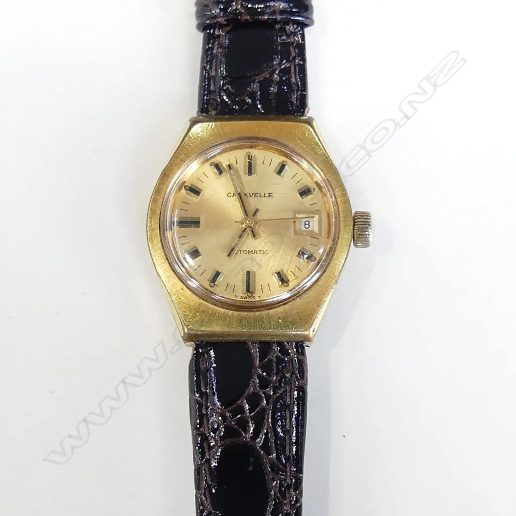 LADIES CARAVELLE AUTOMATIC WATCH, BROWN LEATHER STRAP, WORKING Image 1++