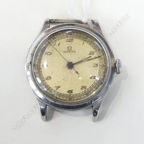 VINTAGE OMEGA GENTS WATCH named & engraved to back RNZNVR. Not running 