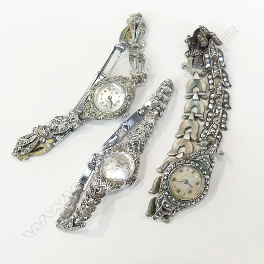 3 VINTAGE LADIES MARCASITE WATCHES, AS IS Image 1++