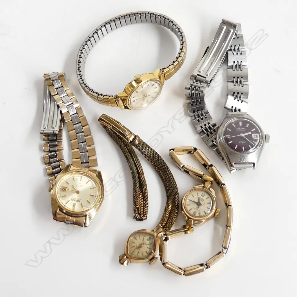 5 LADIES VINTAGE WATCHES: 2X SEIKO AUTO ETC 1 strap a.f  Image 1++