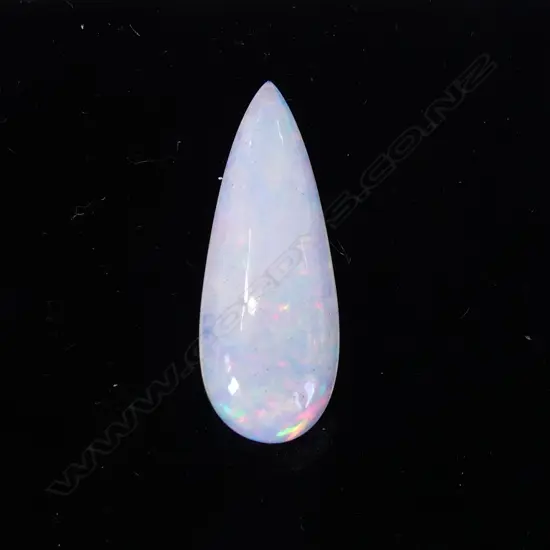 OPAL PEAR CABOCHON, 7CT, WHITE WITH PLAY OF COLOUR, WITH AIG CERT.