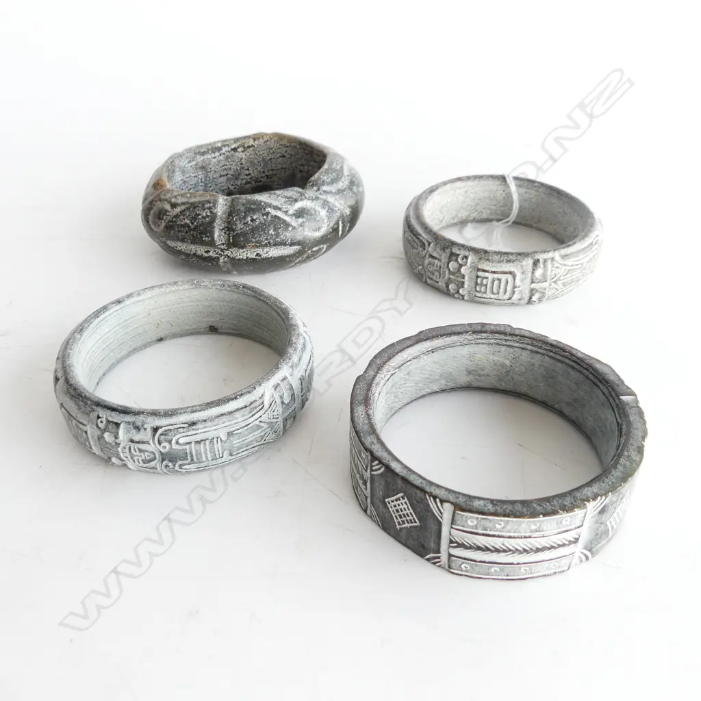 4 CARVED STONE BANGLES  Image 1++