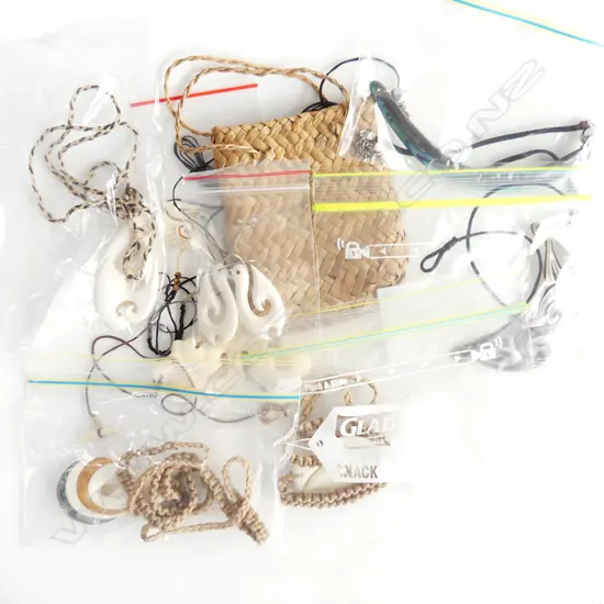 SMALL BOX 10 NZ BONE & PAUA CARVED NECKLACES 