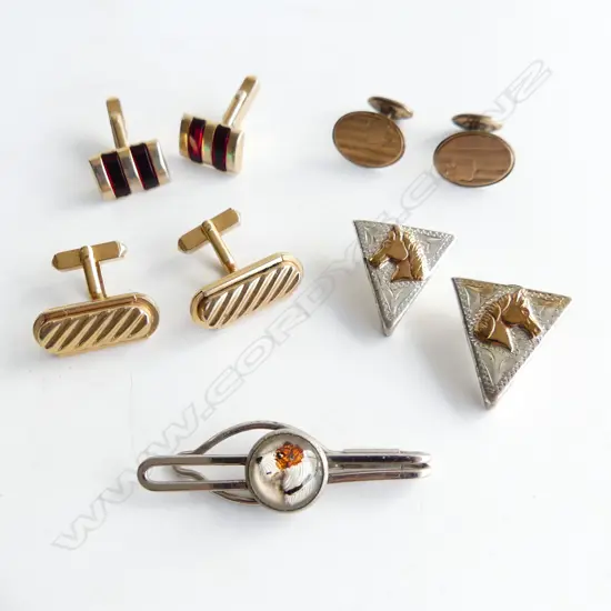 4 PRS VINTAGE CUFFLINKS INCL STG HORSE HEAD & ENAMEL DOG HEAD TIE PIN
