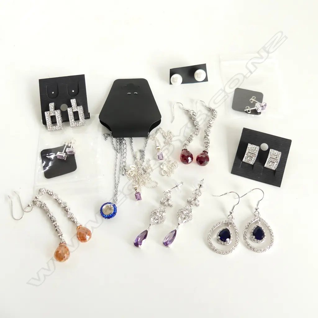 3 STG NECKLACES, 2 PRS STG EARRINGS + 7 PRS COSTUME EARRINGS Image 1++