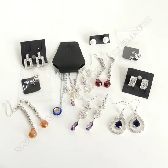 3 STG NECKLACES, 2 PRS STG EARRINGS + 7 PRS COSTUME EARRINGS