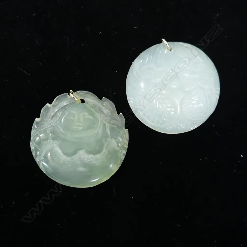 2 CARVED JADE PENDANTS  Image 1++