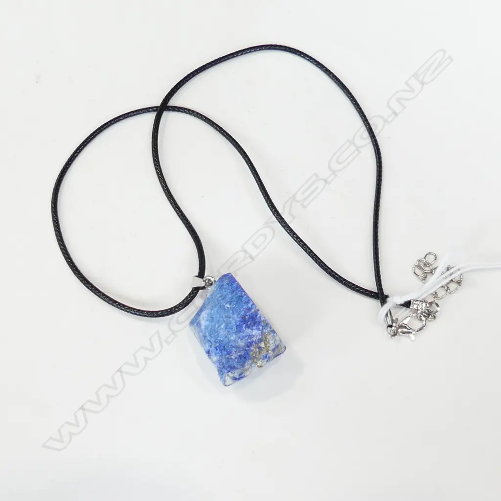 NATURAL RAW LAPIS LAZULI ROCK PENDANT ON BLACK WAX CORD  Image 1++