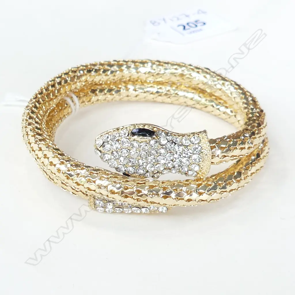 GOLD GILT SNAKE BRACELET; DIAMANTE HEAD & TAIL Image 1++