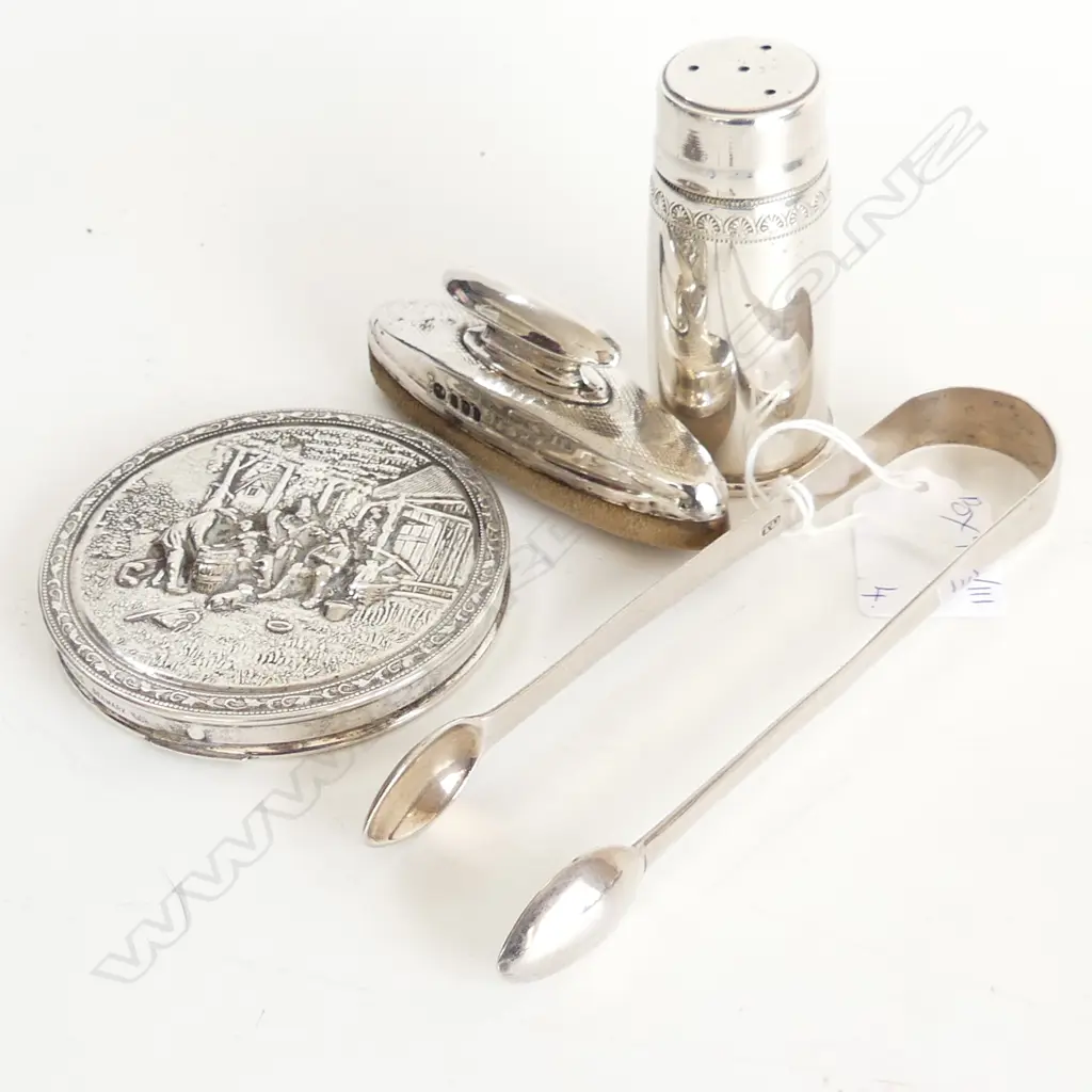 STG SILVER NAIL BUFFER, SUGAR TONGS, 900 SILVER PEPPER, EP COMPACT 80mm dia Image 1++