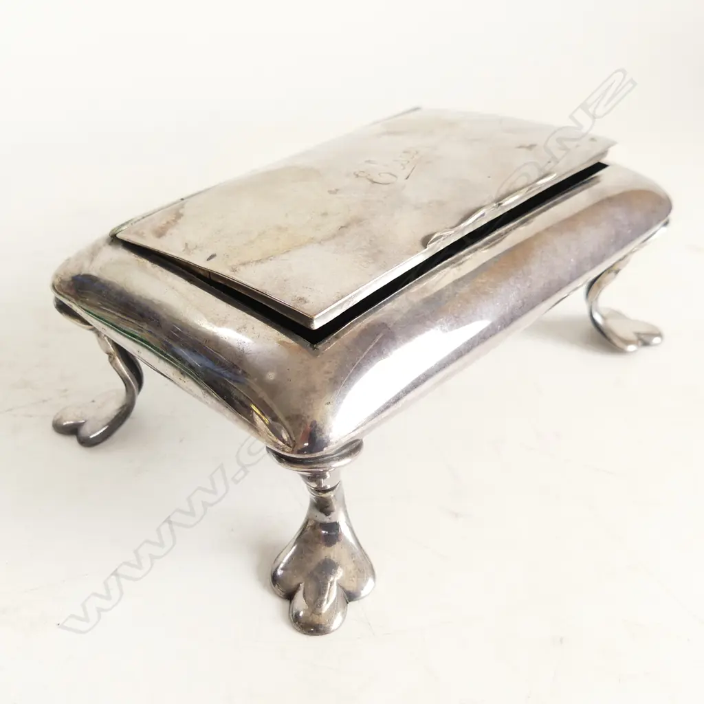 HEAVY SILVER PLATE LIDDED, VELVET LINED, TRINKET BOX WITH 4 FEET, ENGRAVED 'ELSIE' 140 X 95 X 52mm Image 1++