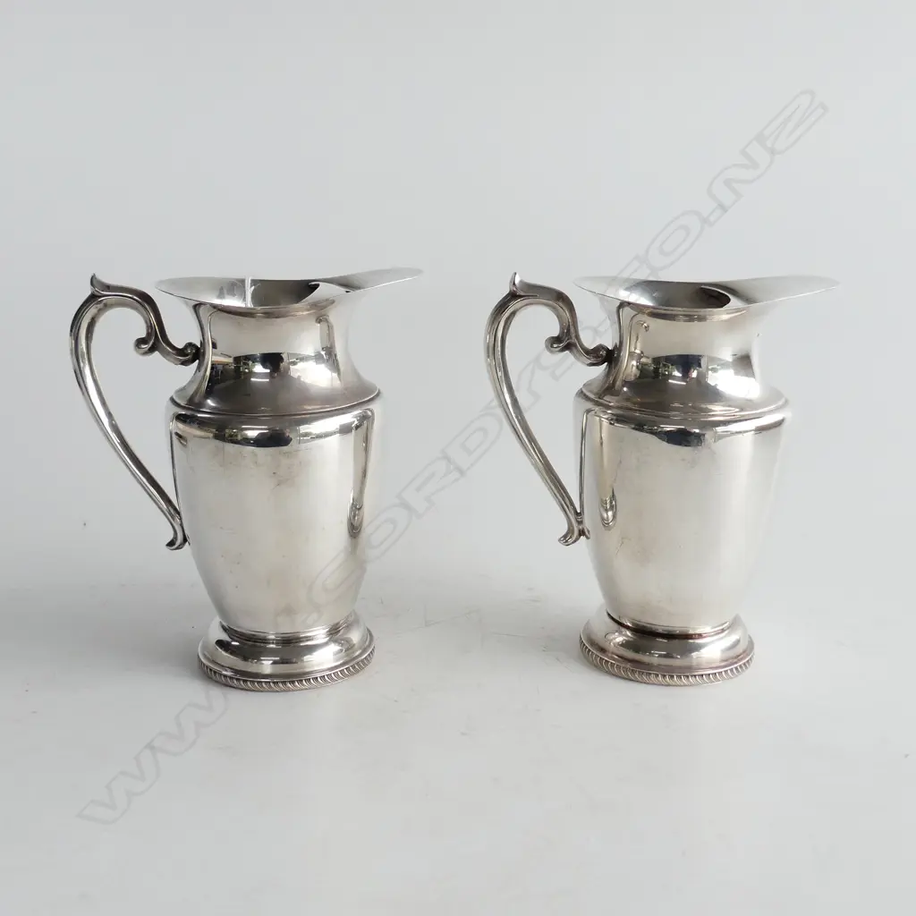  PAIR OF REPRODUCTION OLD SHEFFIELD PLATE ICE WATER JUGS WITH GADROONED RIM BY HECWORTH H. 170mm  Image 1++