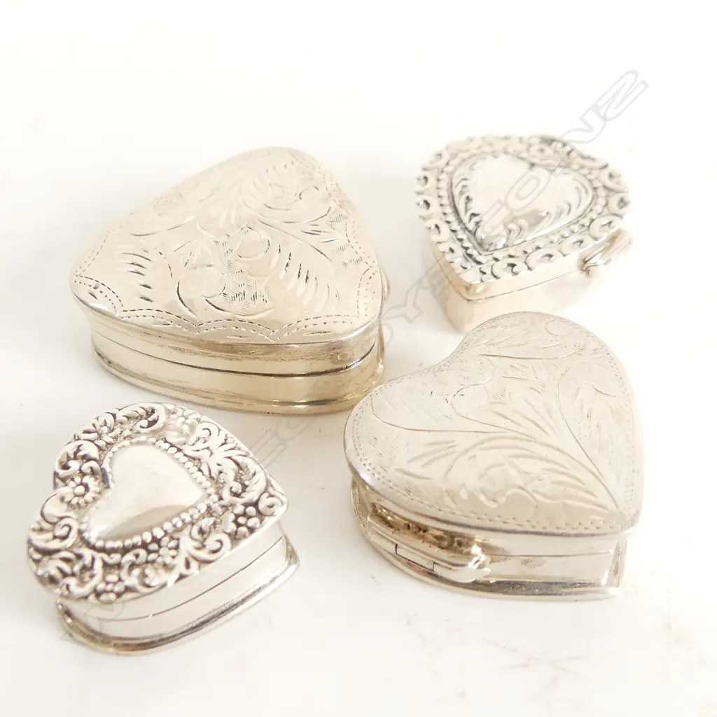 3 ASST 925 SILVER HEART SHAPED PILL BOXES, 51gms Image 1++