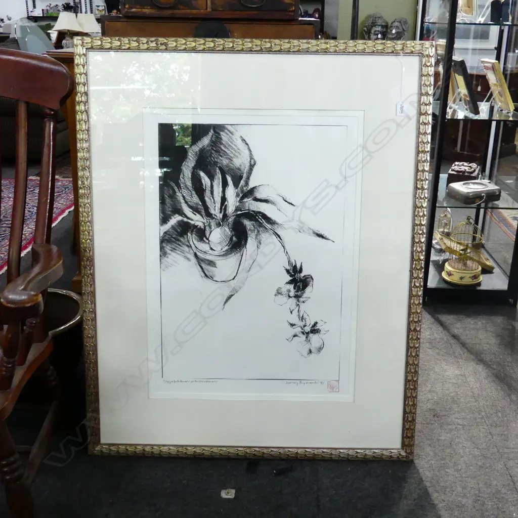 LG HENRY SYMONDS STILL LIFE CHARCOAL PRINT '95 750x540mm Image 1++