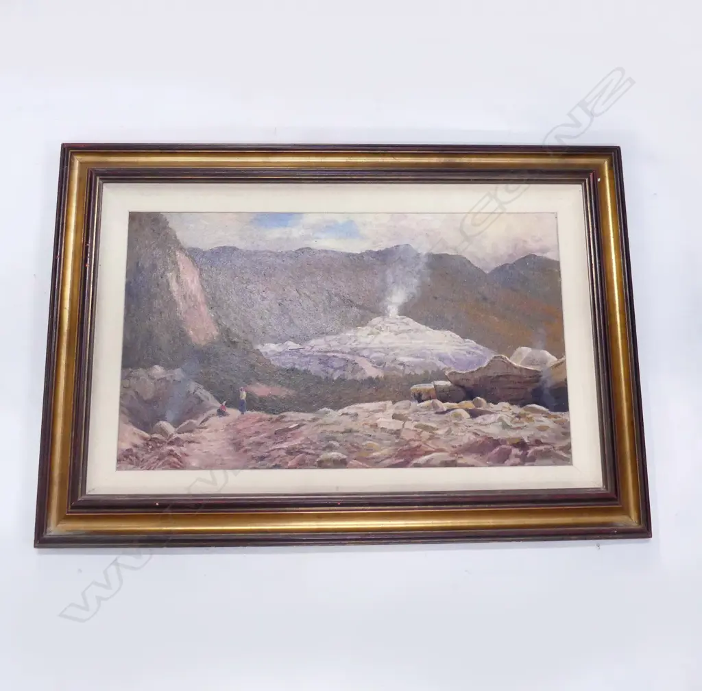 E.W. Christmas (1863-1918) ‘Waikite Geyser Whakarewarewa’ oil on board signed 400 x 620mm. Image 1++