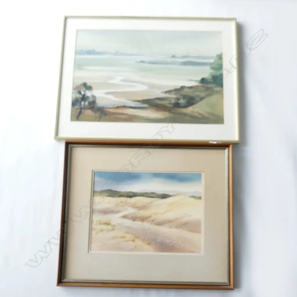 2 WATERCOLOURS; MARGOT MOUNTSIN, SCENE, SIGNED (520 X 335mm) & JEAN BOULTON, DUNES, SIGNED (350 X 250mm) Image 1++
