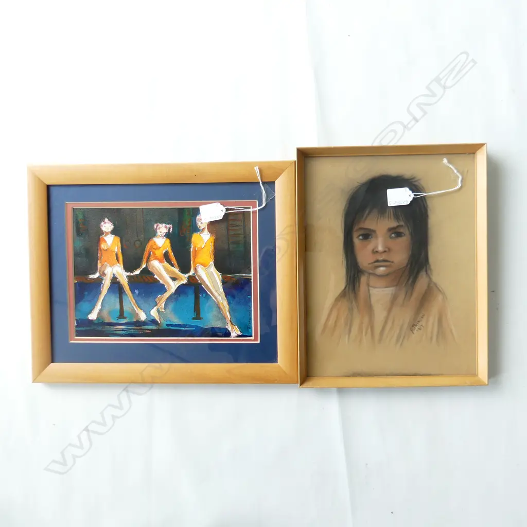 GYMNASTS RESTING, WATERCOLOUR, UNSIGNED (260 X 190mm) & A.THOMSON, PORTRAIT, PASTEL, SIGNED '67, 320 X 245mm Image 1++