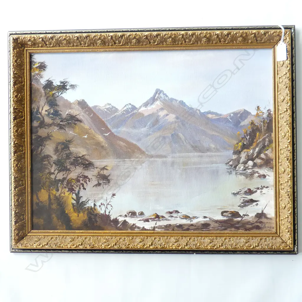 CHARLES MCKENZIE 'EARLY MORNING LIGHT ON WALTER PEAK' OIL ON BOARD 1974 360x490mm Image 1++