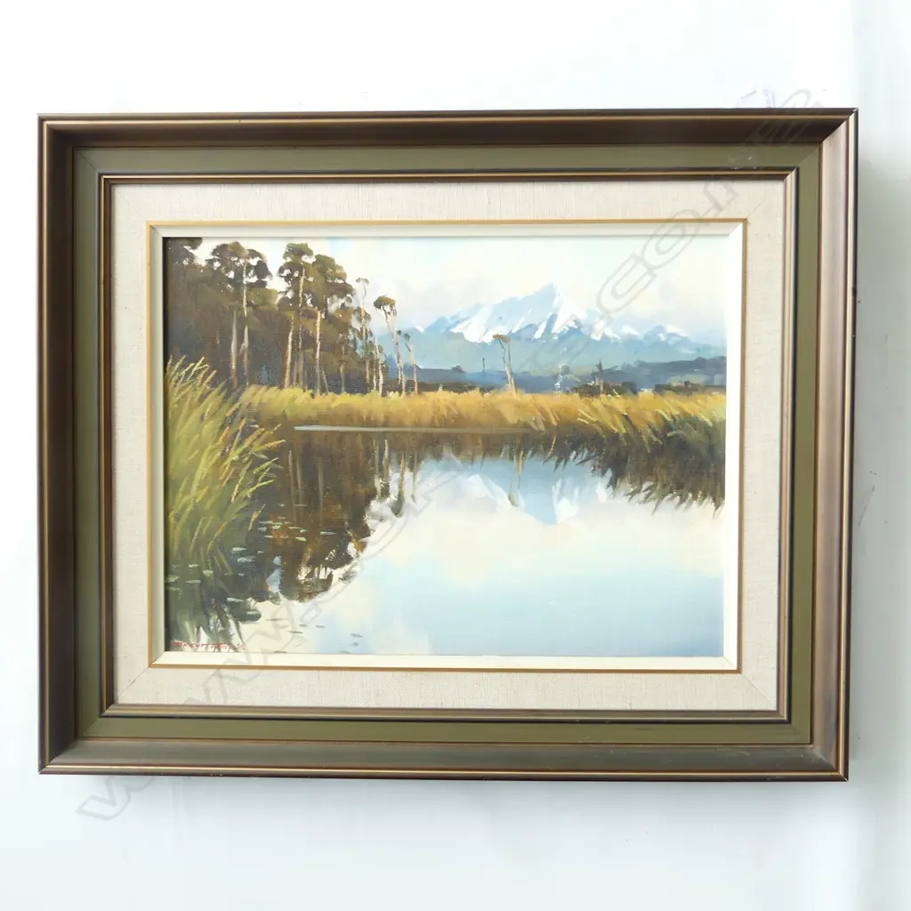 BRENT TROLIE, WHITE PINES ALONG THE RIVER BANK, NZ, OIL ON BOARD, SIGNED, 400 X 300mm Image 1++