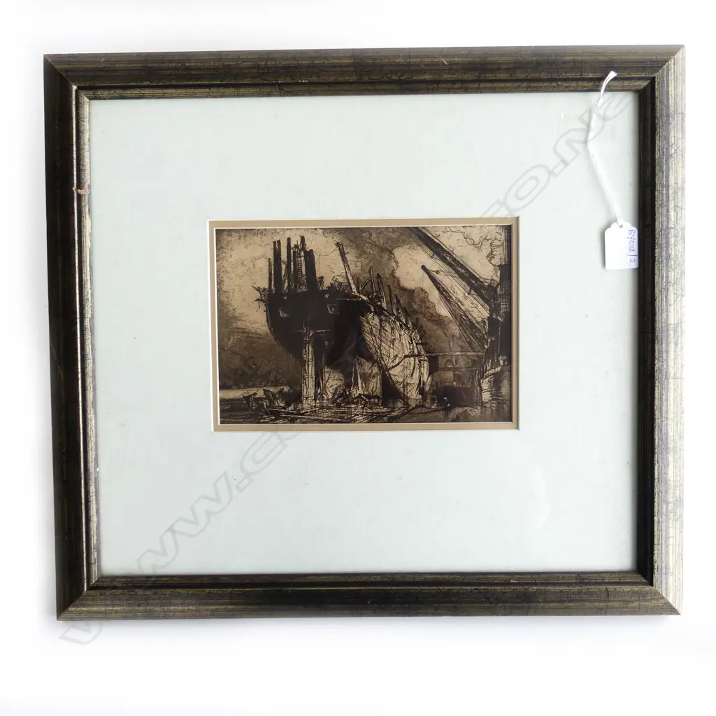 FRANK BRANGWYN PRINT 'BREAKING UP OF THE DUNCAN, 1912' 150x220mm Image 1++