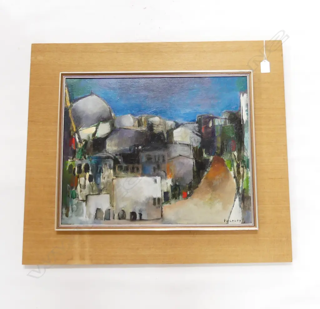 Lesley POCKLEY (1919-) CUBIST OIL VILLAGE SCENE 400 X 500mm Image 1++