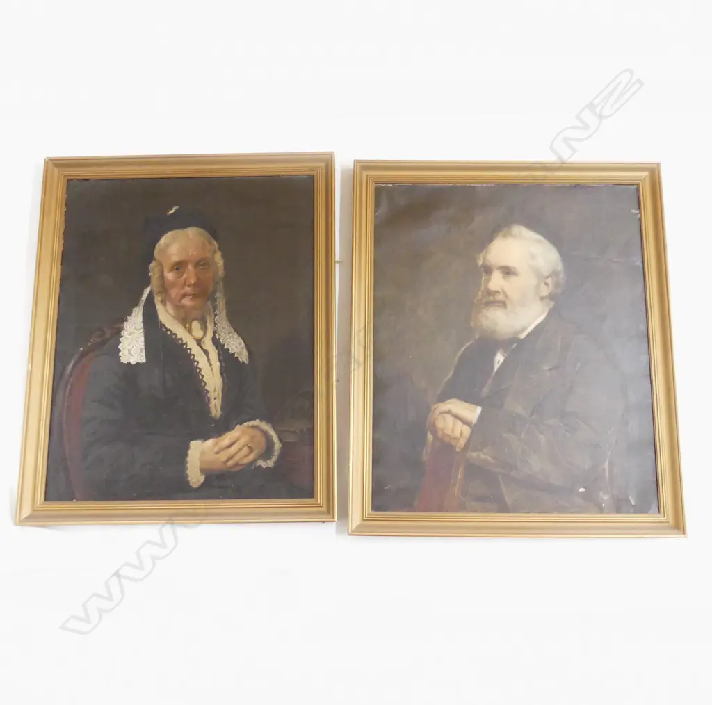 PR VICTORIAN OIL PORTRAIT PAINTINGS OF HUGH & ADA OWEN 770 x 640mm gilt framed family details verso Image 1++