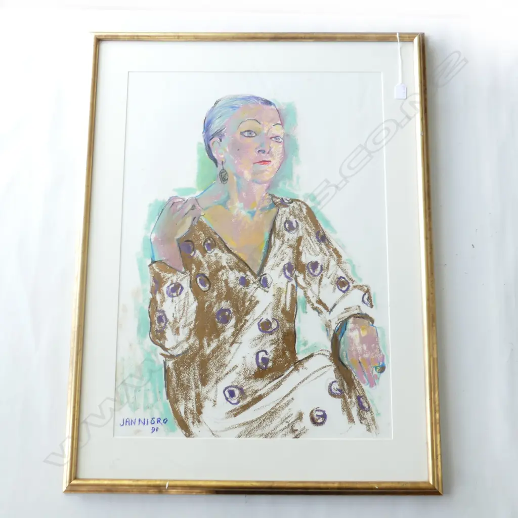 JAN NIGRO (NZ 1920-2012) PORTRAIT OF FREDA STARK  PASTEL ON PAPER SIGNED & DATED 1991 790x560mm Image 1++