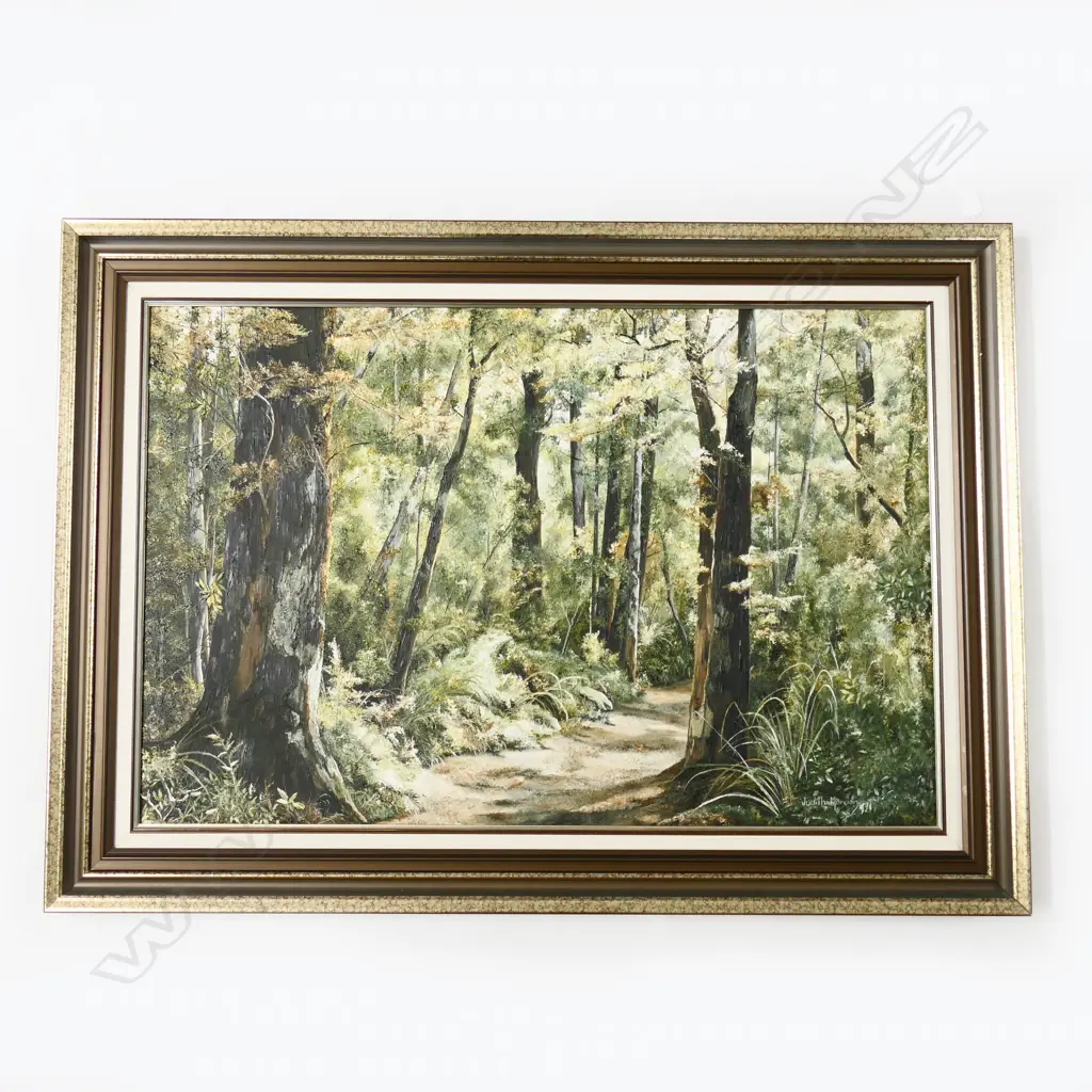 LGE OIL ON BOARD BY JUDITH MORETON 'TARANAKI FALLS TRACK MT RUAPEHU 590 x 890mm Image 1++