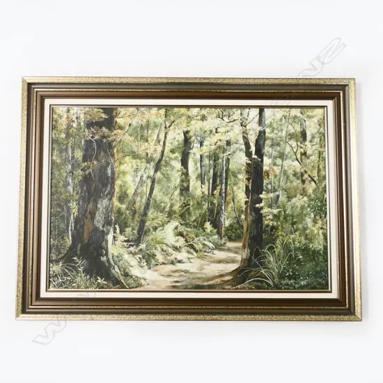 LGE OIL ON BOARD BY JUDITH MORETON 'TARANAKI FALLS TRACK MT RUAPEHU 590 x 890mm