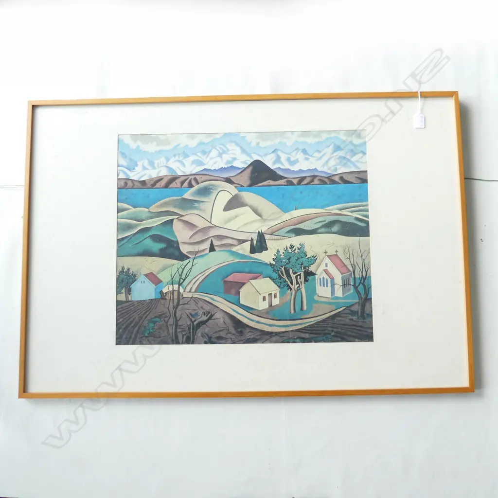 RITA ANGUS PRINT ON FABRIC/CANVAS ? CENTRAL OTAGO 485 x 585mm framed Image 1++