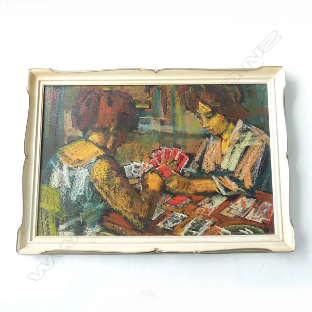 MAURICE MAN, YOUNG WOMAN PLAYING CARDS, UK, OIL ON BOARD, SIGNED VERSO, 870 X 590mm Image 1++