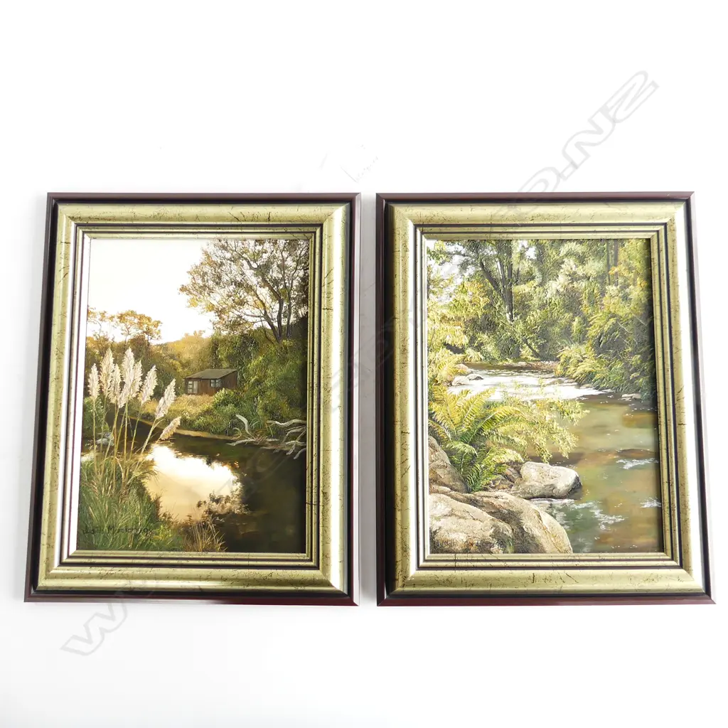 2 JUDITH MORETON OILS ON BOARD 'PAMPAS' & 'WAIPAUA RIVER' SIGNED 98, 270 X 190mm Image 1++