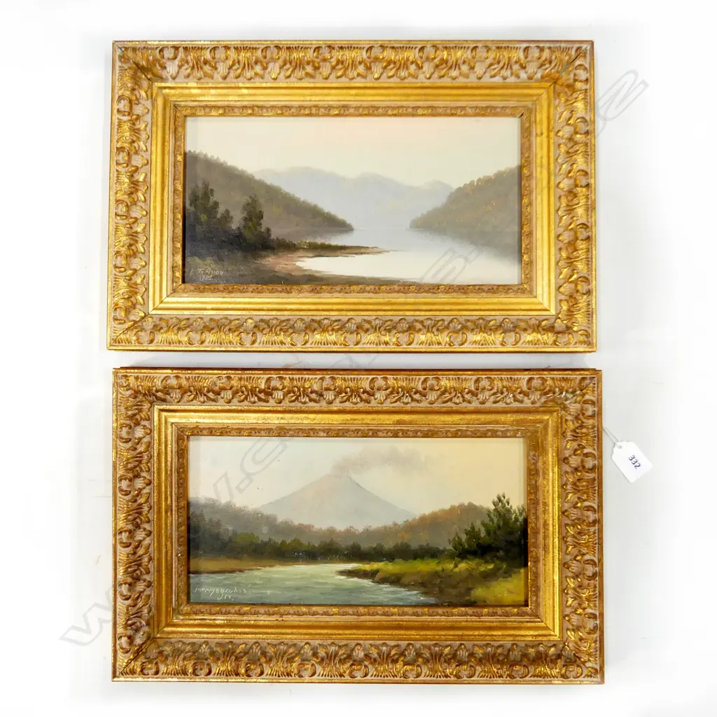 PR J. R. MAYCLAIR COLONIAL LANDSCAPE OILS; MT. NGAURUHOE & LAKE TE ANAU 145x295mm Image 1++