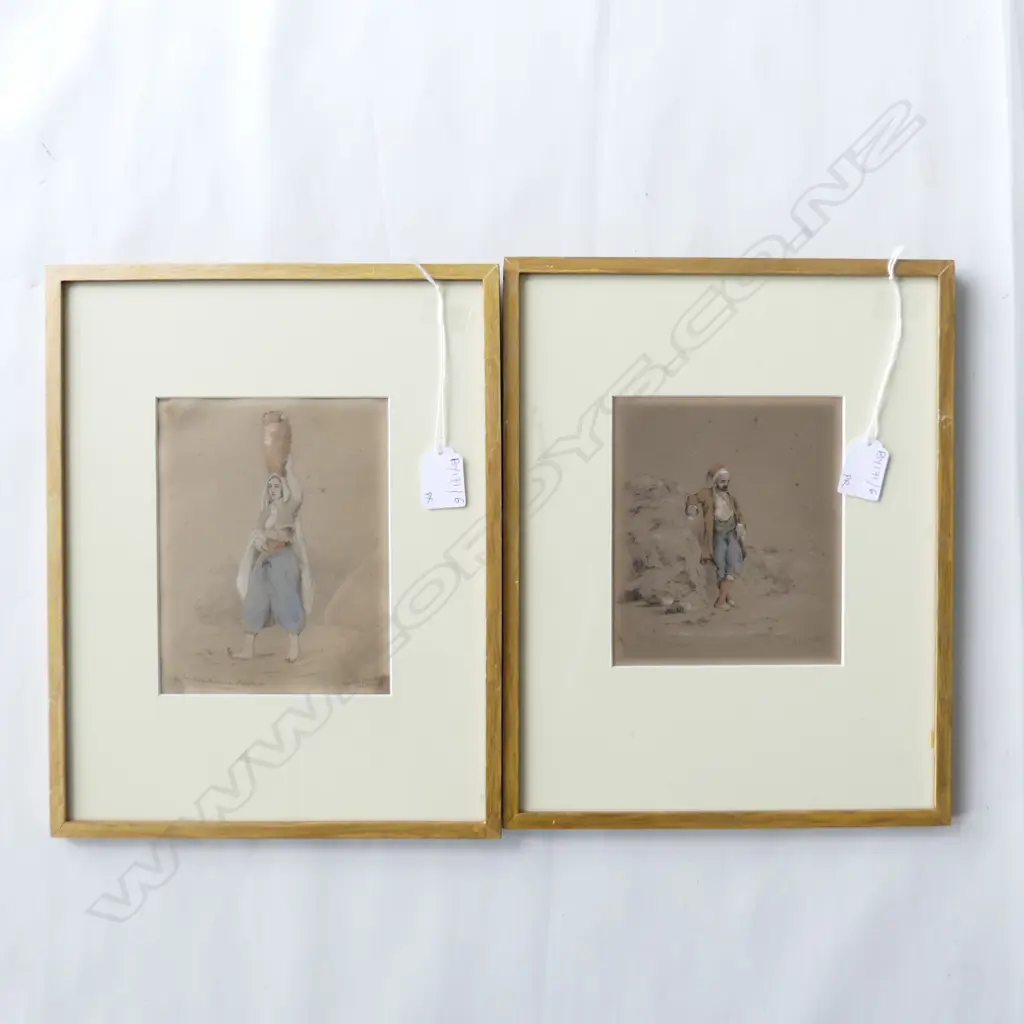 CUTHBERT CHARLES CLARKE (1818-63) SKETCH OF TURKISH MAN & WOMAN, SMYRNA, PENCIL & CRAYON 1841 170x135mm Image 1++