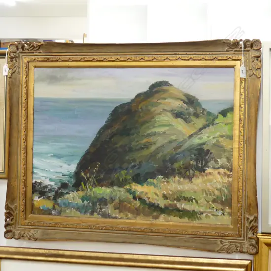 IDA G. EISE  (NZ 1894-1978) 'THE HEADLAND' '76 OIL ON BOARD 440x600mm
