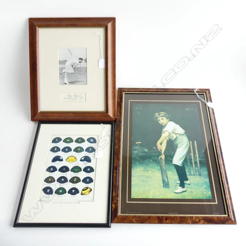 PEARS PRINT + 'CRICKET CAPS OF FAMOUS TEAMS' 250 X 180mm & SIGNED PHOTO ALEC BEDSER ENG. CRICKET REP 1946-55 140 X 100mm Image 1++