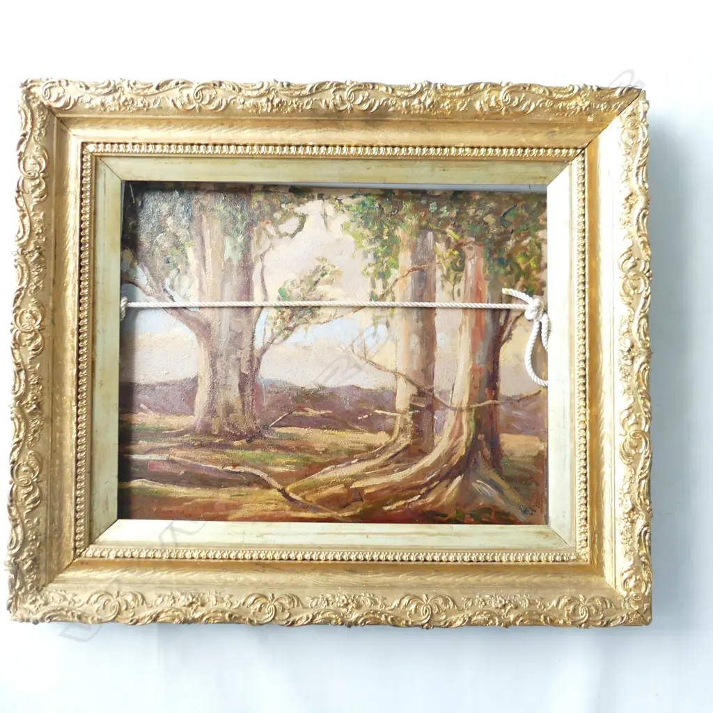 GILT FRAMED OIL GUM TREES SIGNED F R BROWN H630MM L700MM Image 1++
