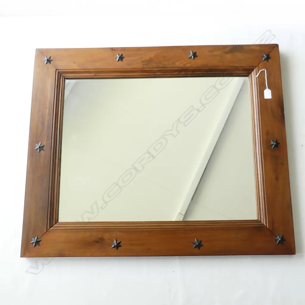 LGE HARDWOOD FRAMED MIRROR W BRASS STAR STUDDED DETAIL 910 x 760mm Image 1++