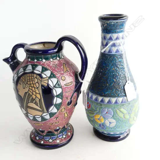 AMPHORA JUG EGYPION DESIGN H230MM & FLORAL VASE250MM