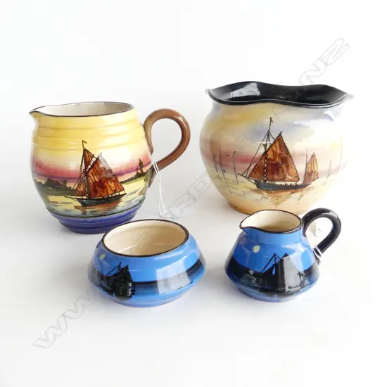 4PCS TORQUAY CHINA  BOAT PATS SMALL JARDINEER H120MM JUG H110MM & SMALL MATCHING JUG & BOWL DIA85MM