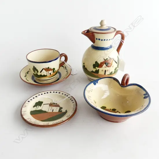 4PCS TORQUAY CHINA COTTAGE PAT LIDDED JUG H160MM C/S BOWL WITH HANDLE DIA130MM & DISH  DIA 110MM