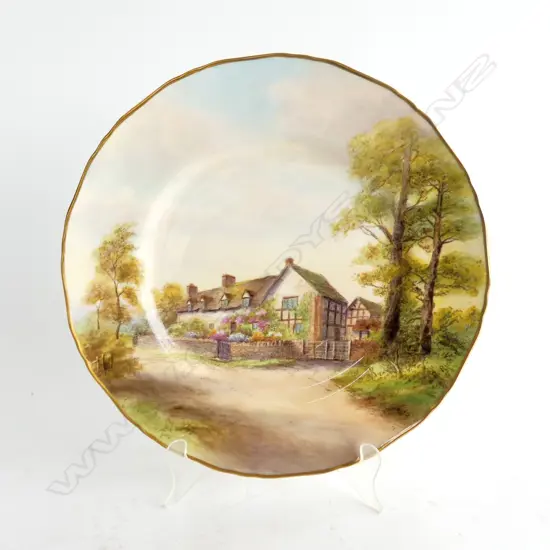 ROYAL WORCESTER HAND PAINTED CABINET PLATE SIGNED R. RUSHTON, MARY ARDENS HOUSE D. 270mm