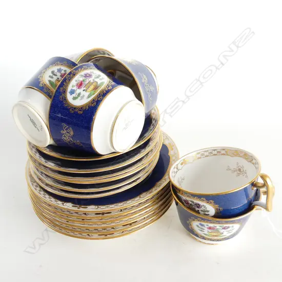 6 SPODE TRIOS; COBALT BLUE & GOLD