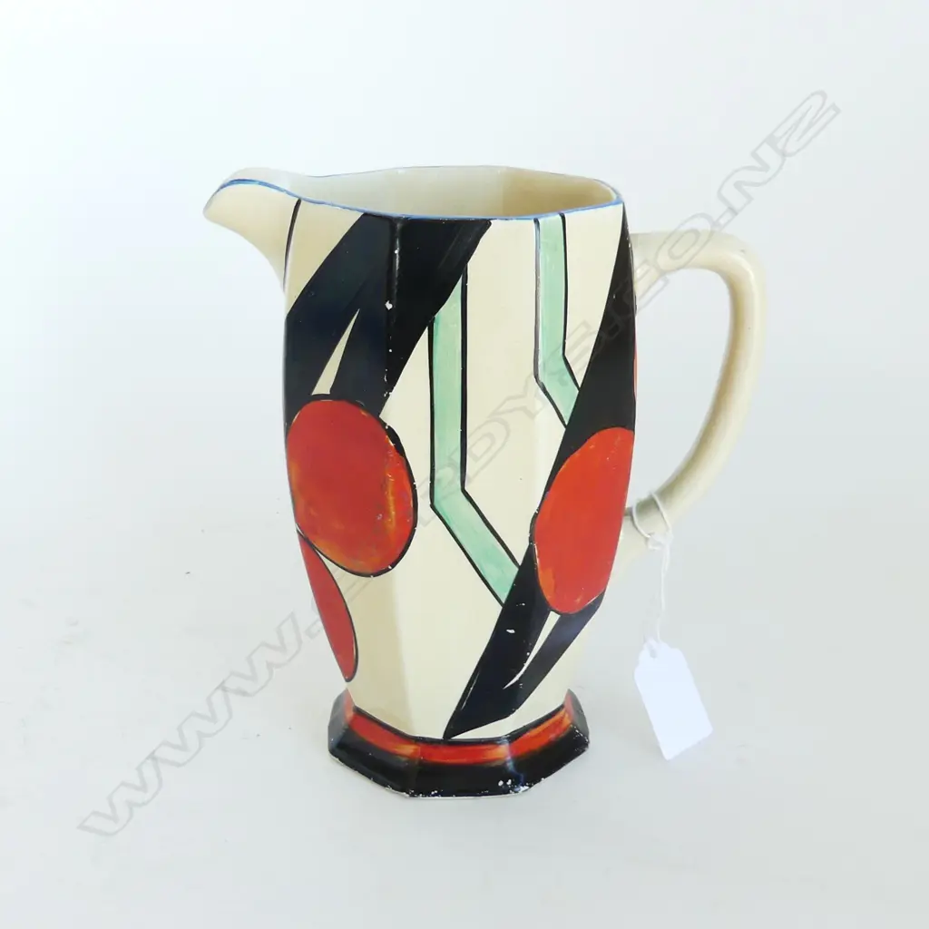 HAND PAINTED CLARICE CLIFF JUG H.180mm PICASSO FLOWER (has small glaze rubs) Image 1++