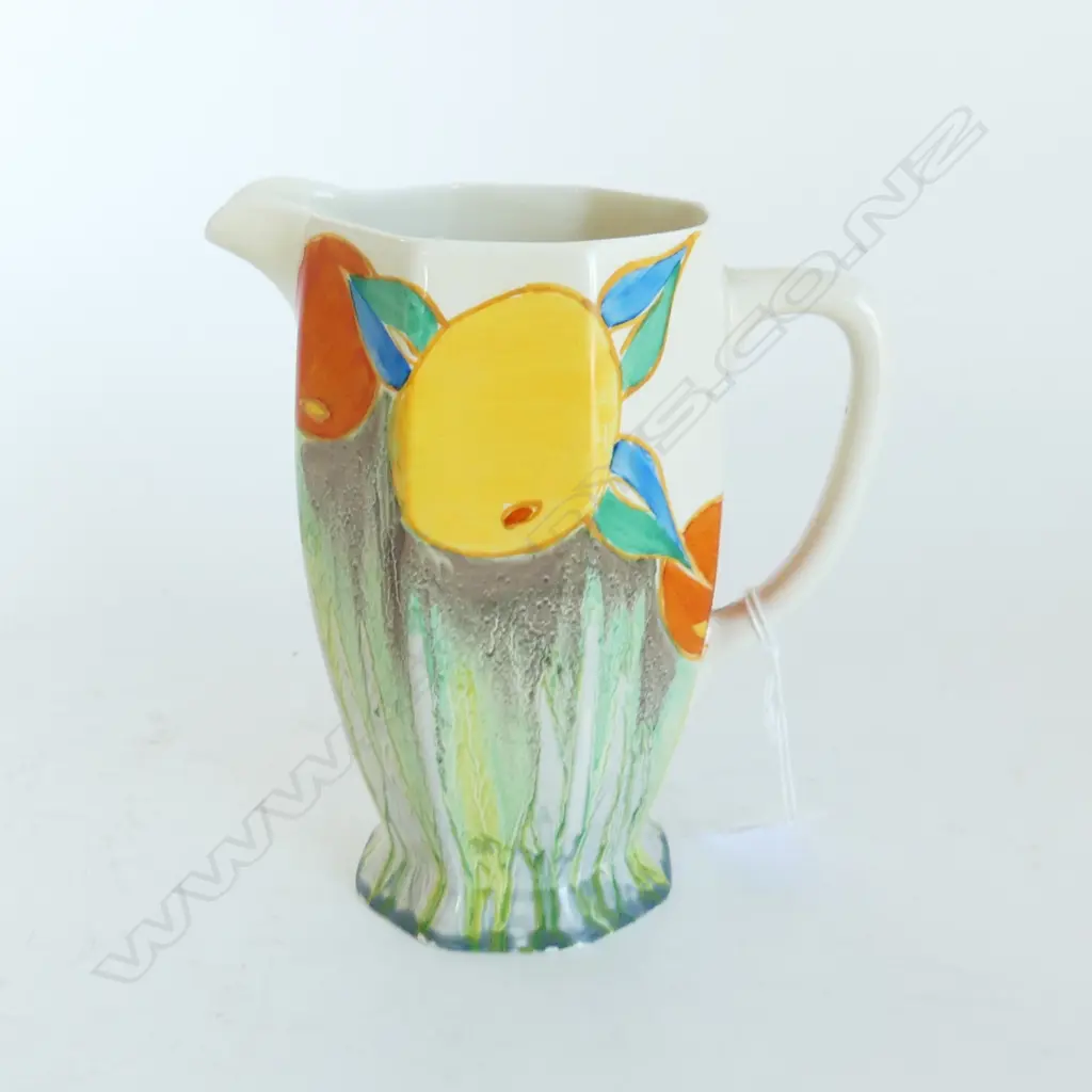 CLARICE CLIFF DELICIA CITRUS HAND PAINTED JUG (small chips to base) H.180mm Image 1++