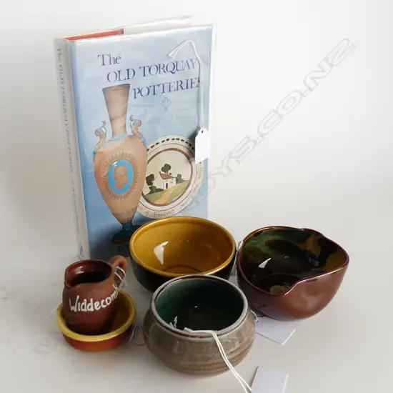 5 SMALL PCS TORQUAY CHINA  4 DISHES LARGEST DIA100MM & MINITURE JUG 50MM & TORQUAY REF BOOK