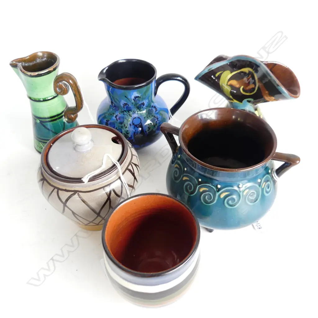 6PCS TORQUAY CHINA DIFFERNT PATS 2JUGS H110MM CAULDREN H90MM VASE H110 LIDDED BOWL H100MM & BEAKER H80MM Image 1++