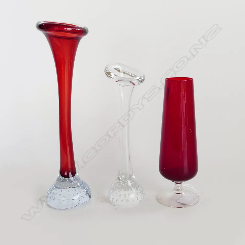 3 GLASS BUD VASES, 2 ASEDI, 1 WHITEFRIARS H.280mm Image 1++